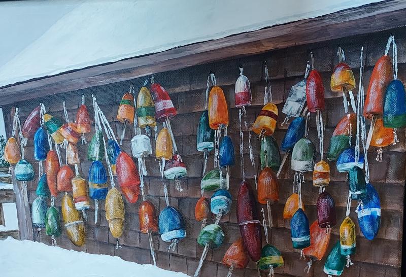 “Buoys in the Winter” and other works by Linda Towers will be on display at the Cape Artists’ Gallery in Lewes. SUBMITTED PHOTOS